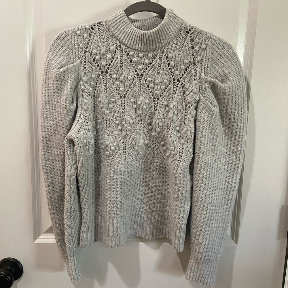 A New Day Gray Delicate Stitch Puff Sleeve Sweater